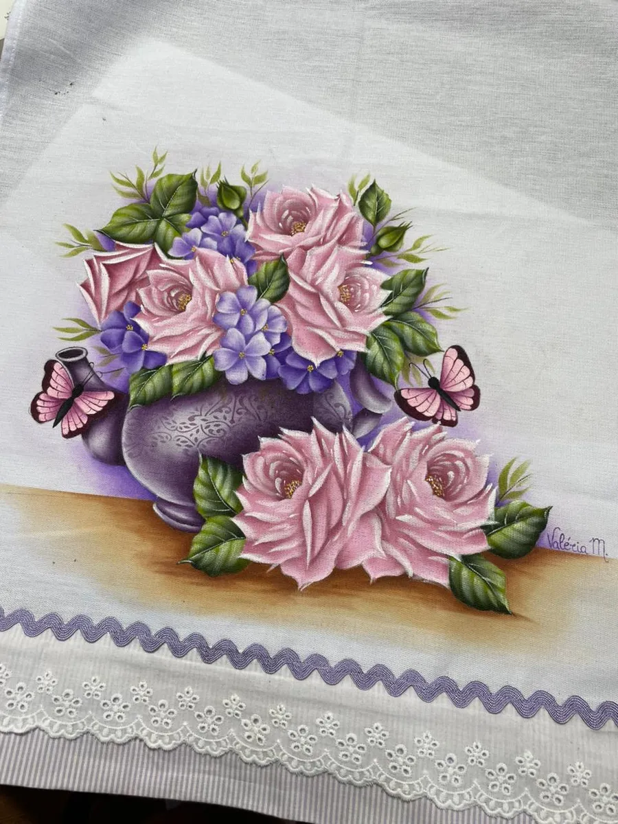 Pano de copa Rosas e Violetas